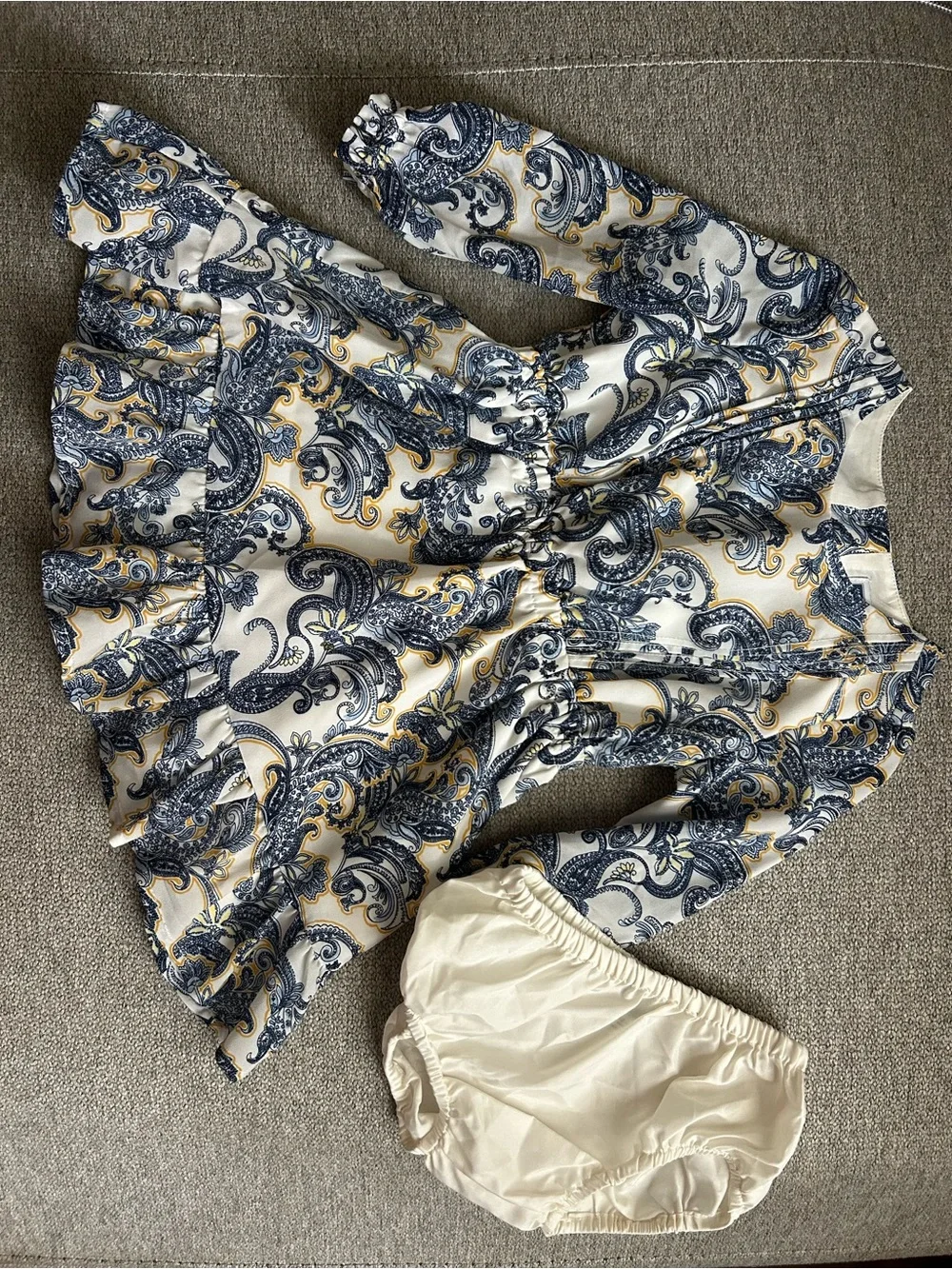 Janie and Jack Paisley A-Line Dress in White, Navy, and Gold